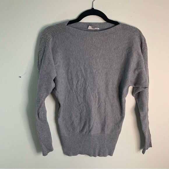 Milano Grey Rhinestone Dolman Sleeve Sweater Size Small - Picture 1 of 6